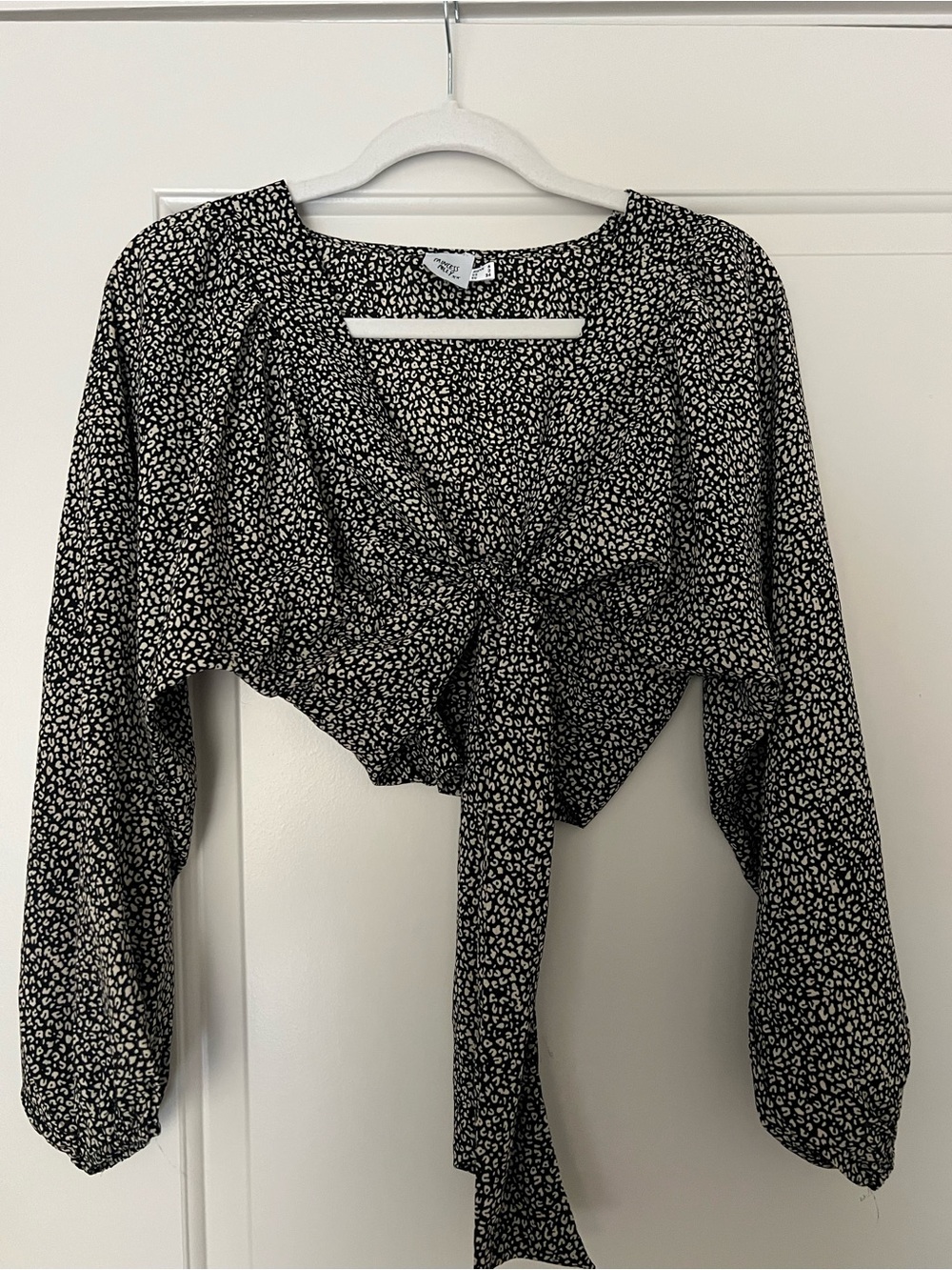 Princess Polly Black & White Tie-Front Long Sleeve Blouse